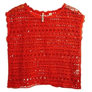 Sunset Rd Orange Crochet Lace Tank Top Geometric Open Knit Cotton Sleeveless M